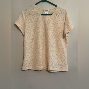Talbots Cream Lace Short Sleeve Blouse Women’s Size L Elegant Top